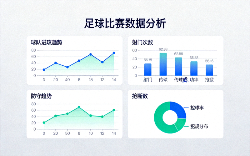 足球比赛数据分析图表界面，展示球队趋势与统计指标